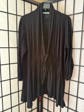 Pleione Black Open Cardigan with Draped Collar